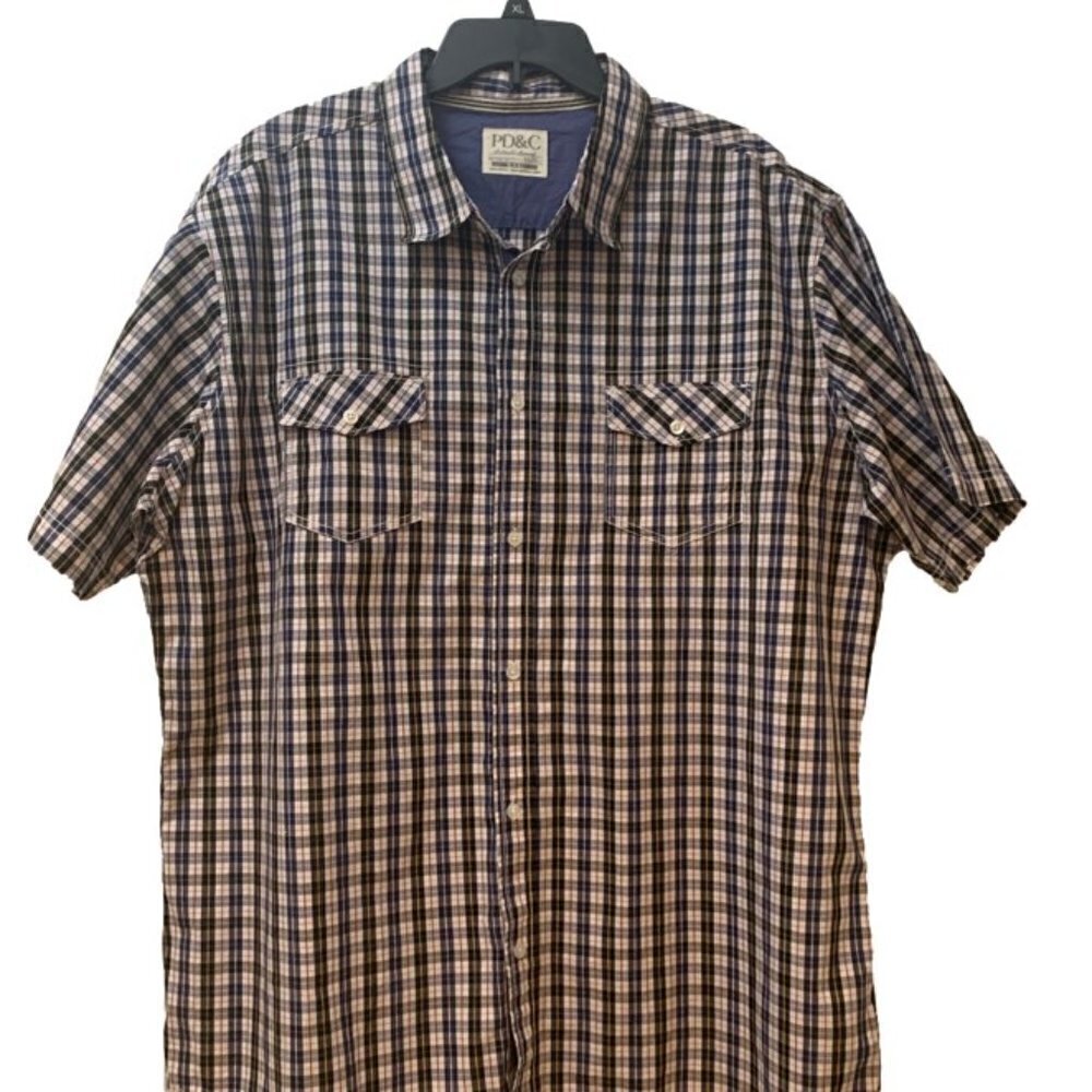 PD&C Authentic Apparel Plaid Short Sleeve Button Front Shirt